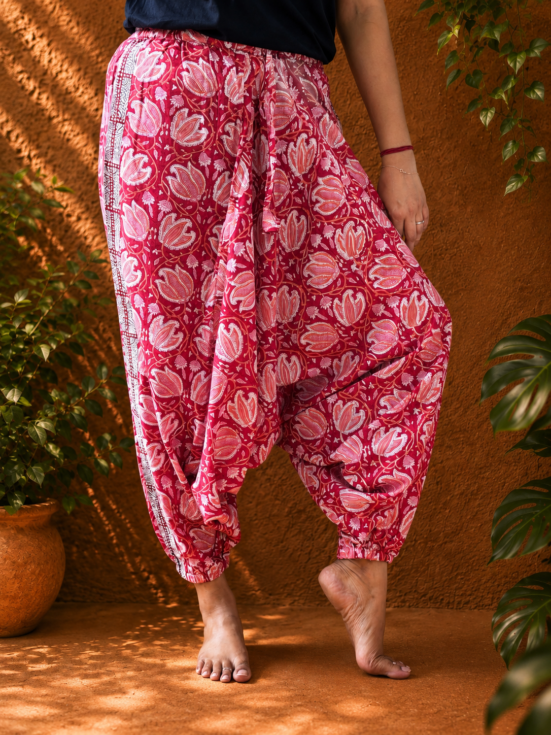 Red floral Harem pants