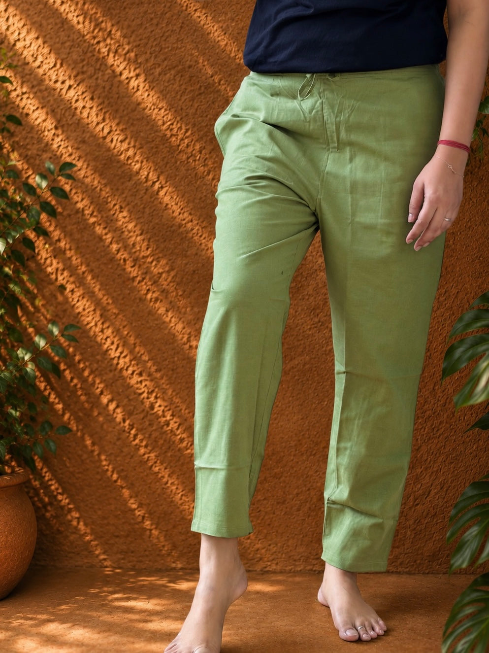 Olive green plain hemp pants