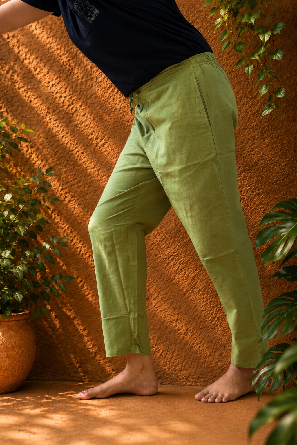 Olive green plain hemp pants