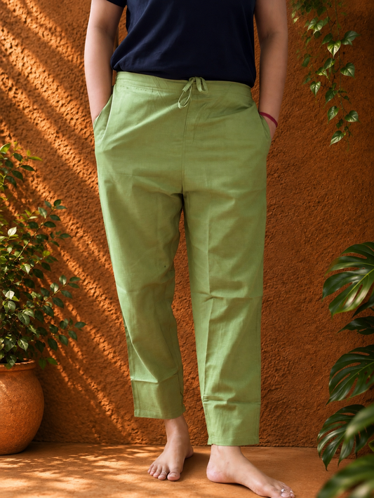 Olive green plain hemp pants