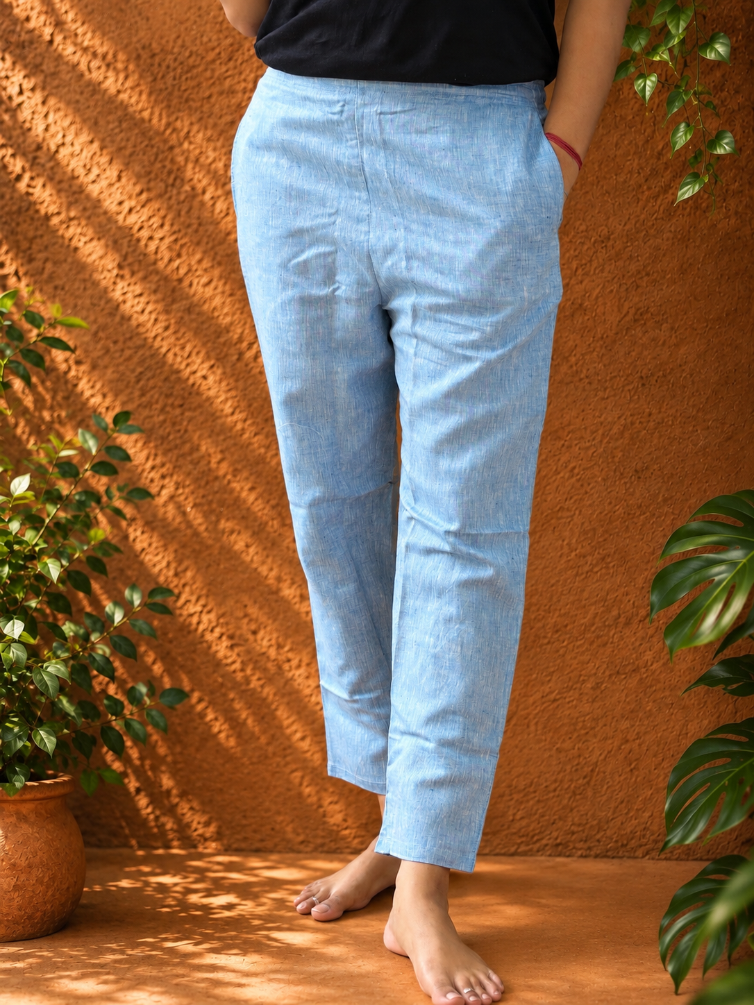 Blue plain hemp pants