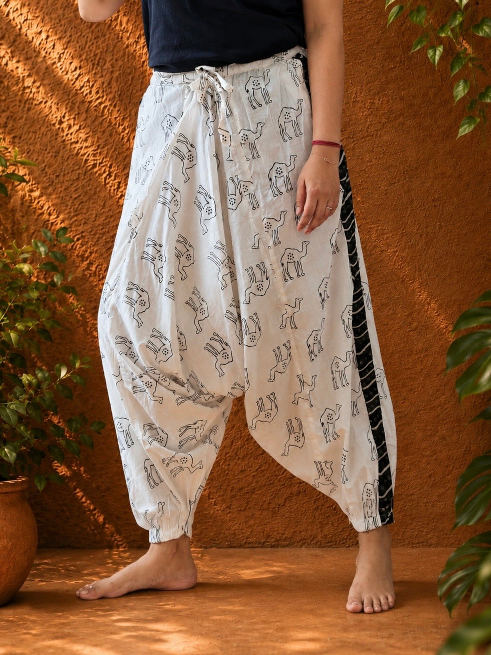 White camel block printed Harem pants