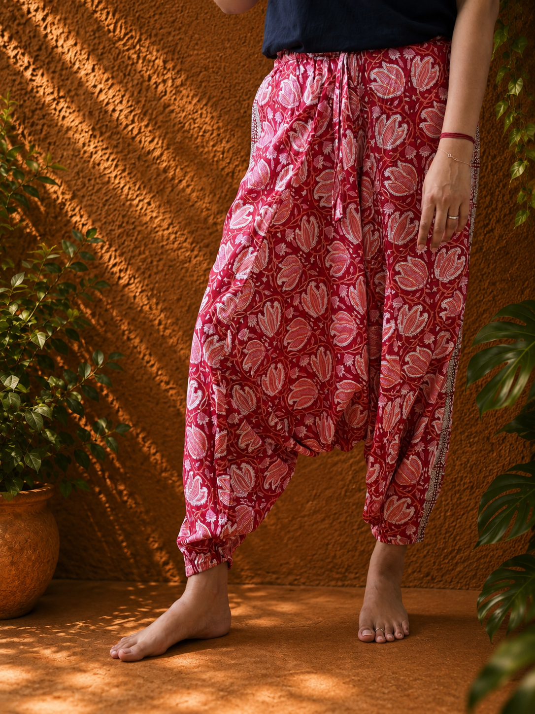 Red floral Harem pants