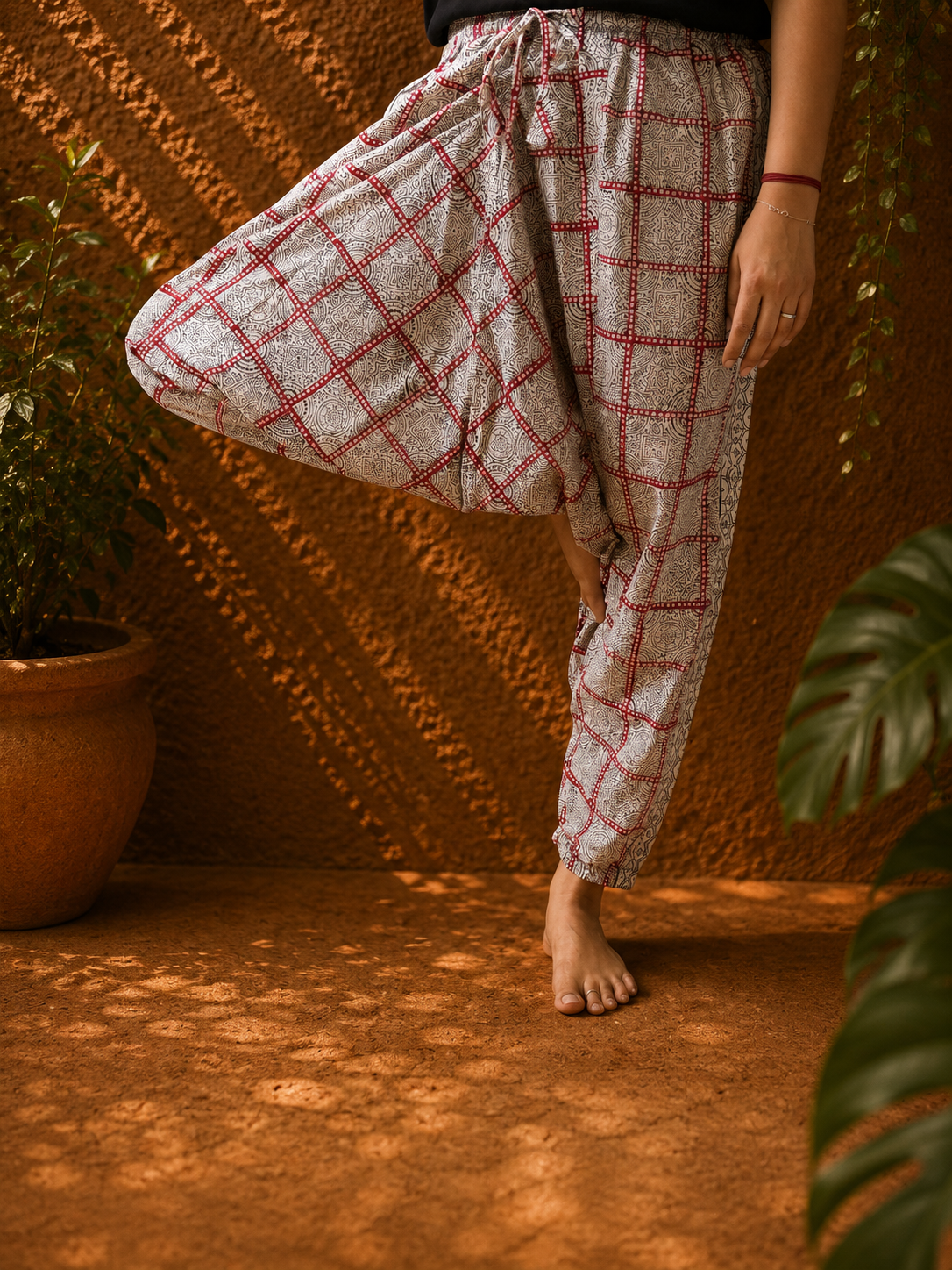 Red and white checkered Harem pants