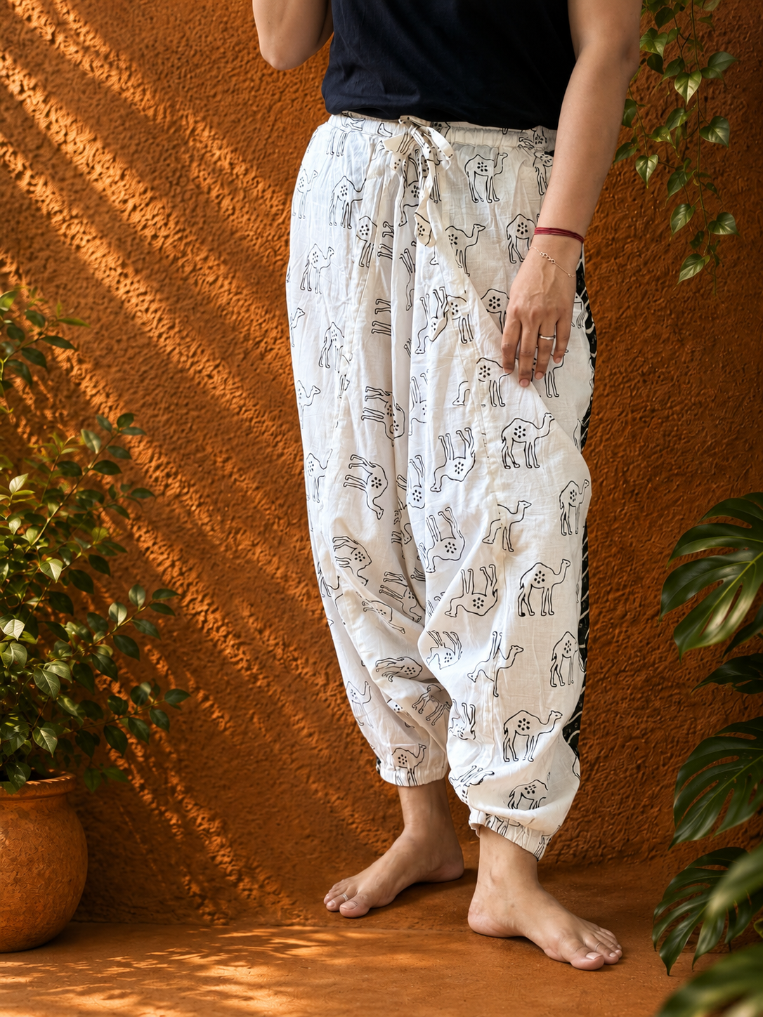 White camel block printed Harem pants