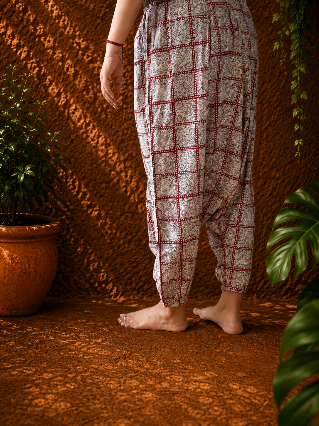 Red and white checkered Harem pants