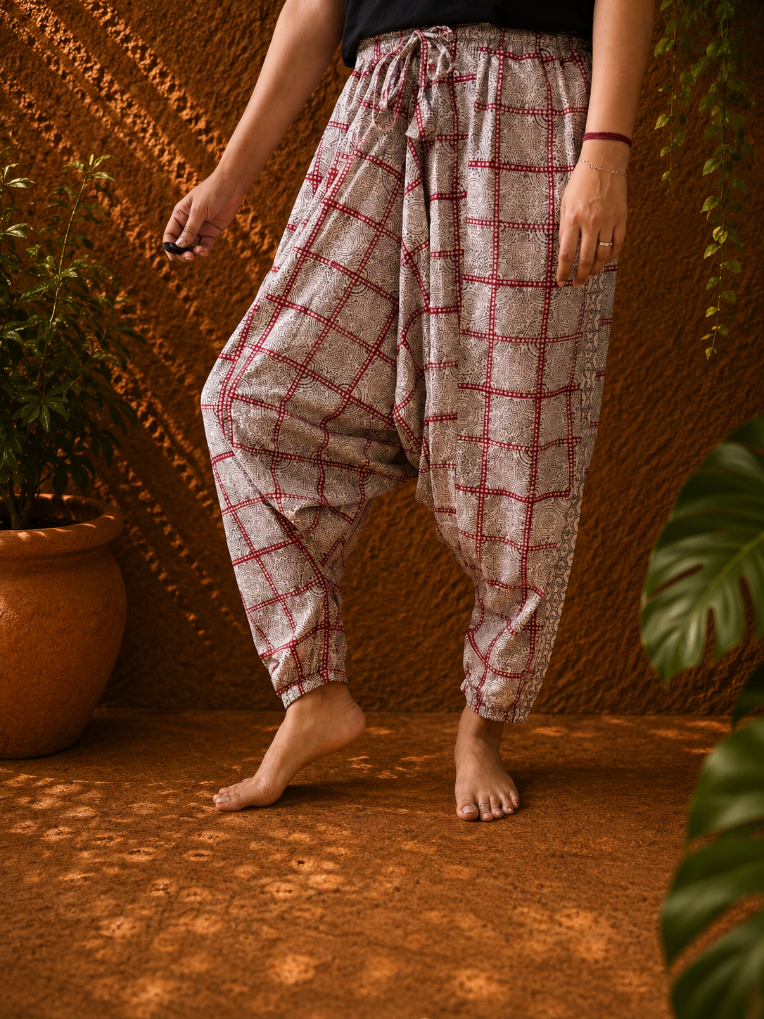 Red and white checkered Harem pants