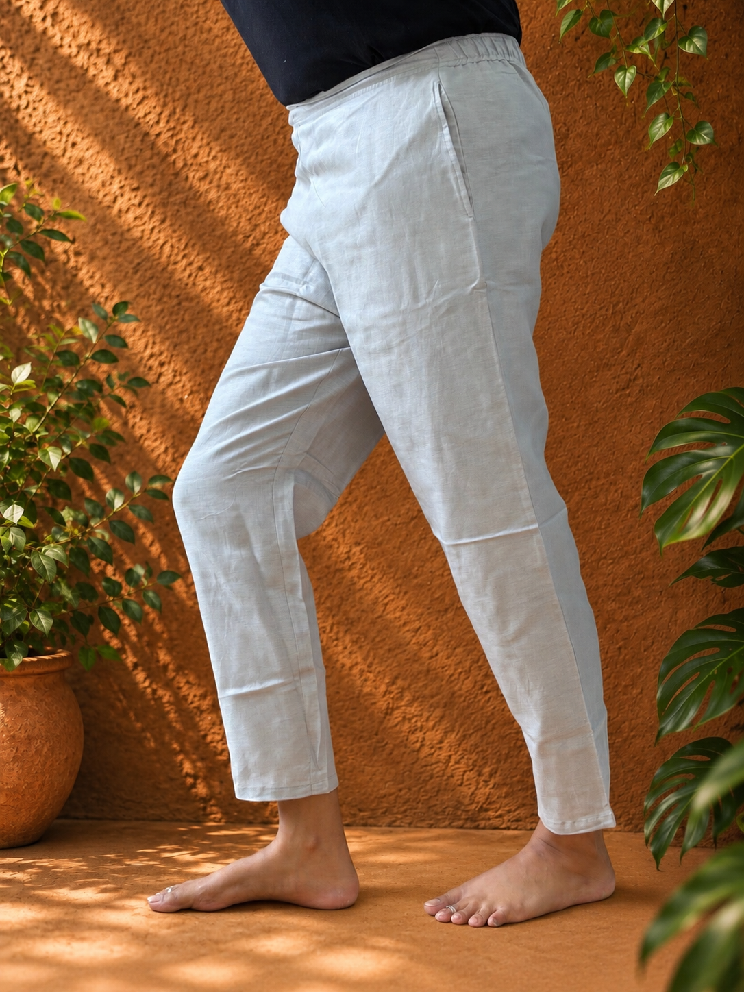 Grey plain hemp pants