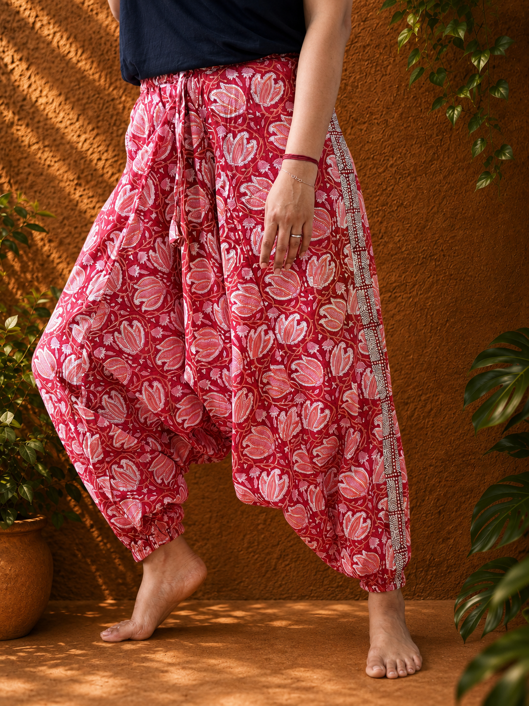 Red floral Harem pants