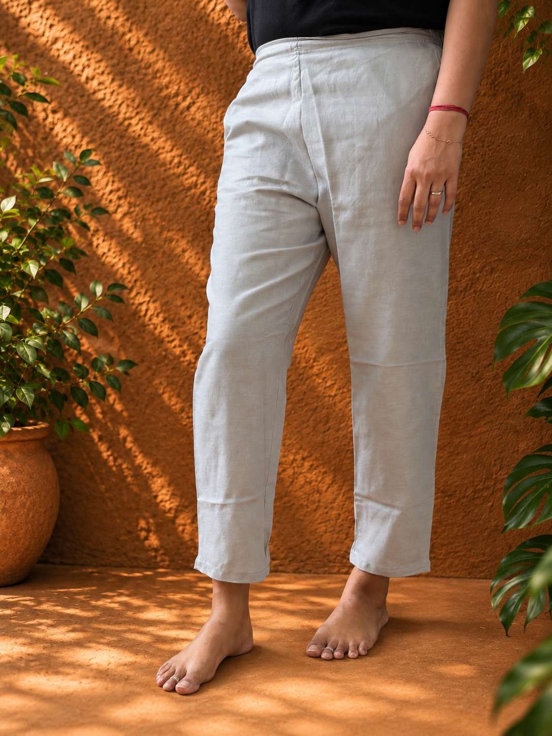 Grey plain hemp pants