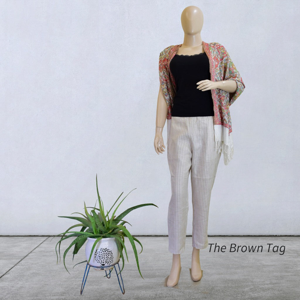Beige, White Striped Hemp Pant