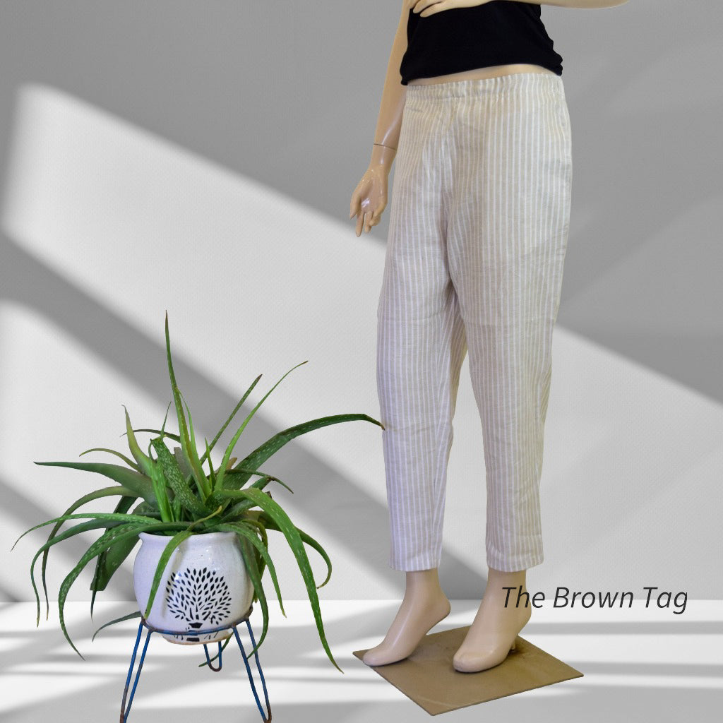 Beige, White Striped Hemp Pant