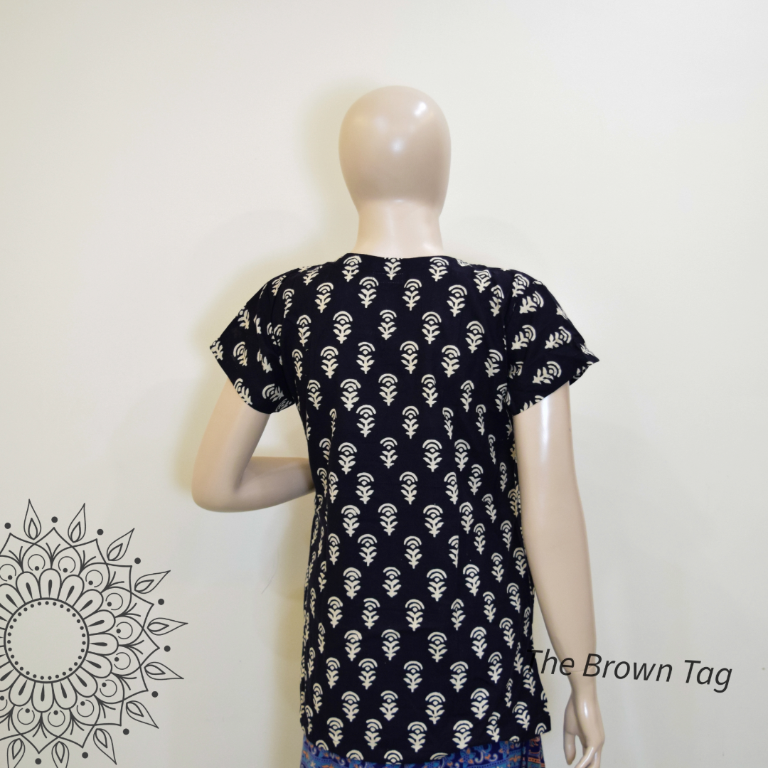 Black color block printed Short kurthi