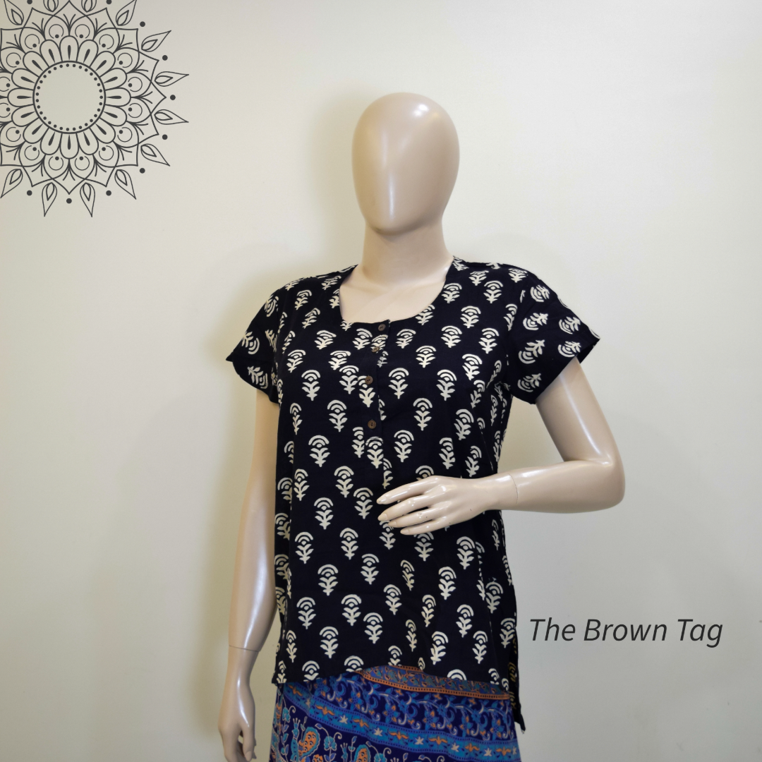 Black color block printed Short kurthi