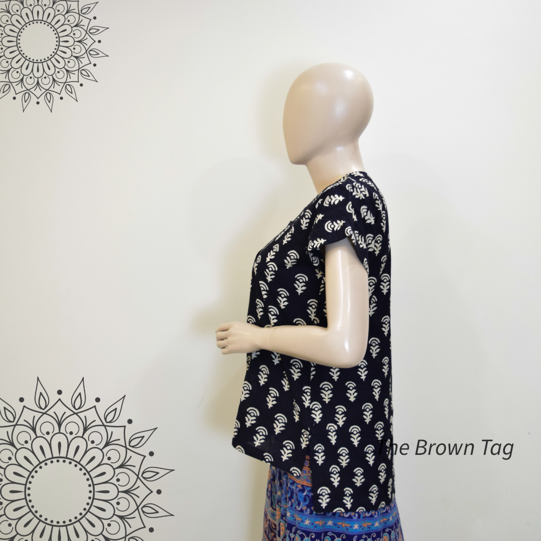 Black color block printed Short kurthi