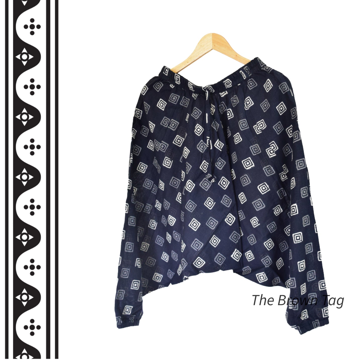 Black block printed short Harem pants