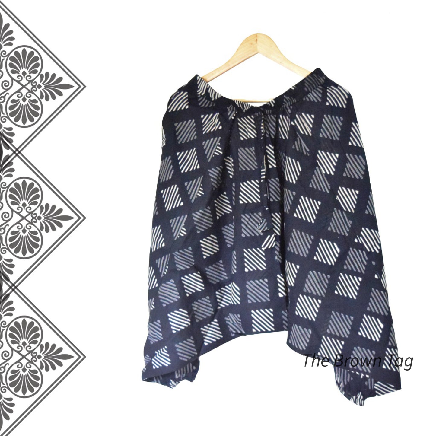 Black symmetrical block printed short Harem pants