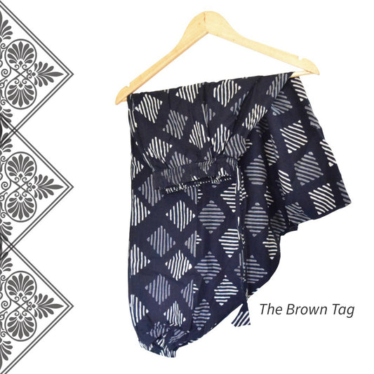 Black symmetrical block printed short Harem pants