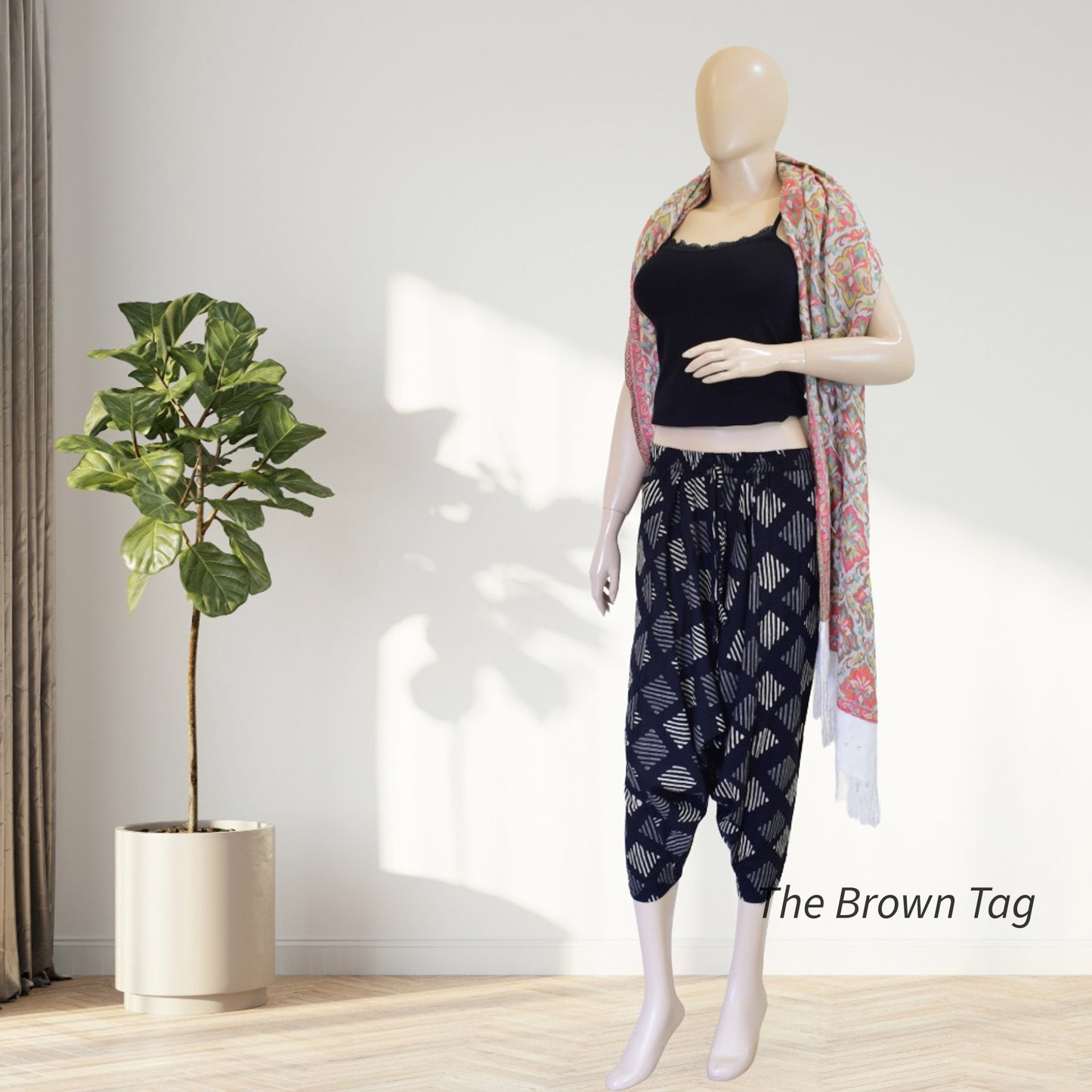 Black symmetrical block printed short Harem pants