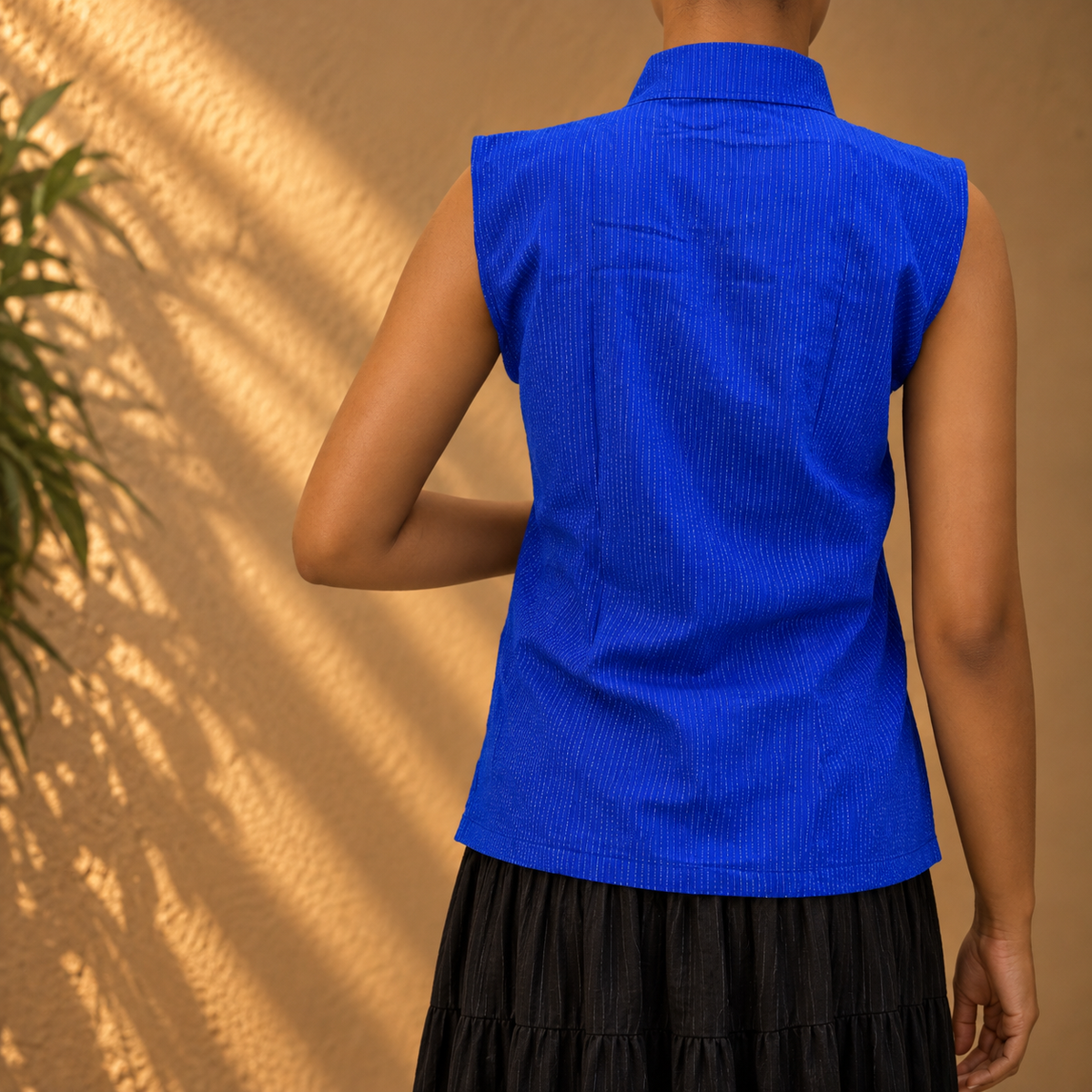 Blue kantha collar top