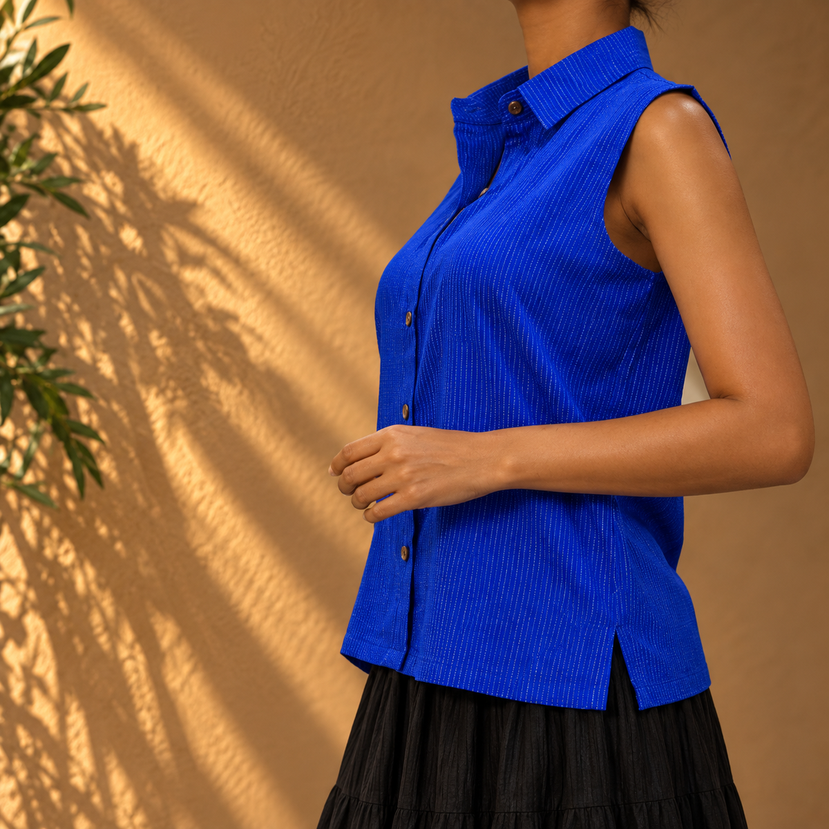 Blue kantha collar top