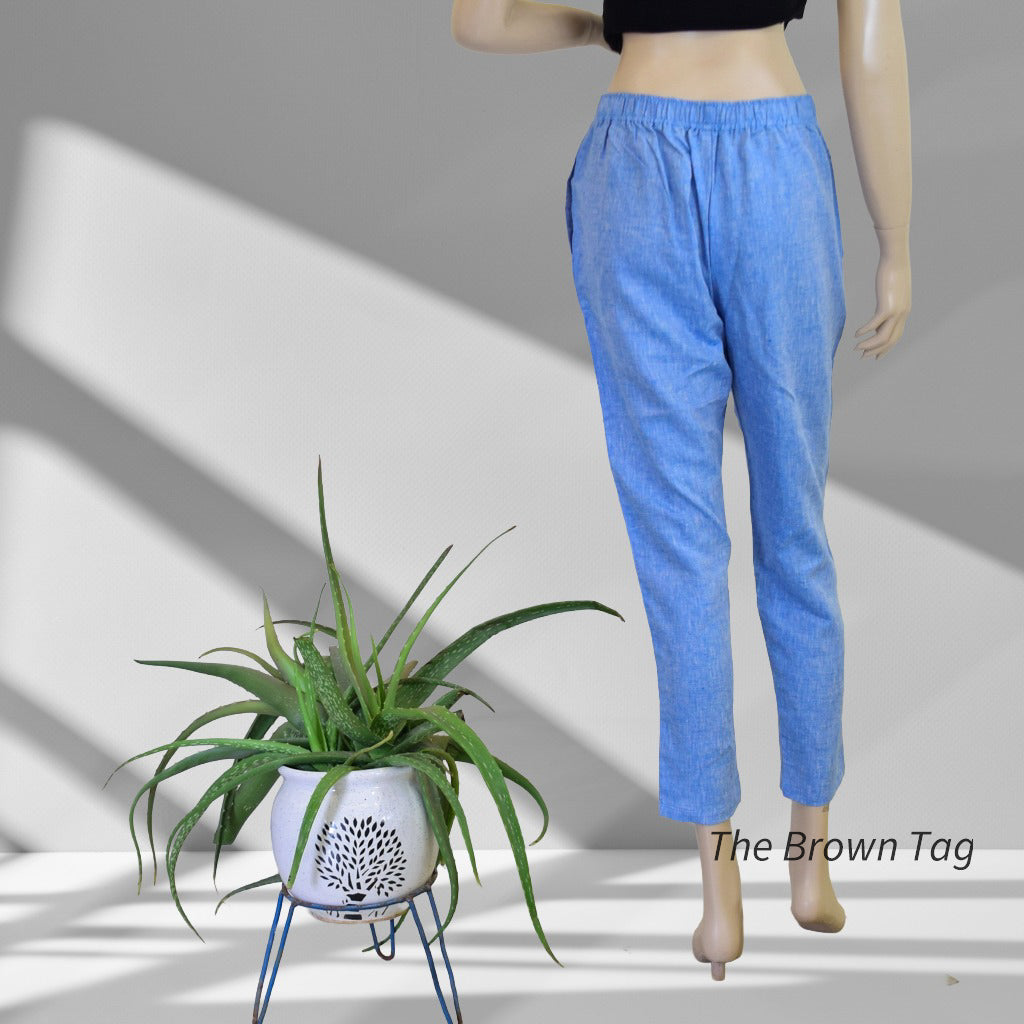 Blue plain hemp pants