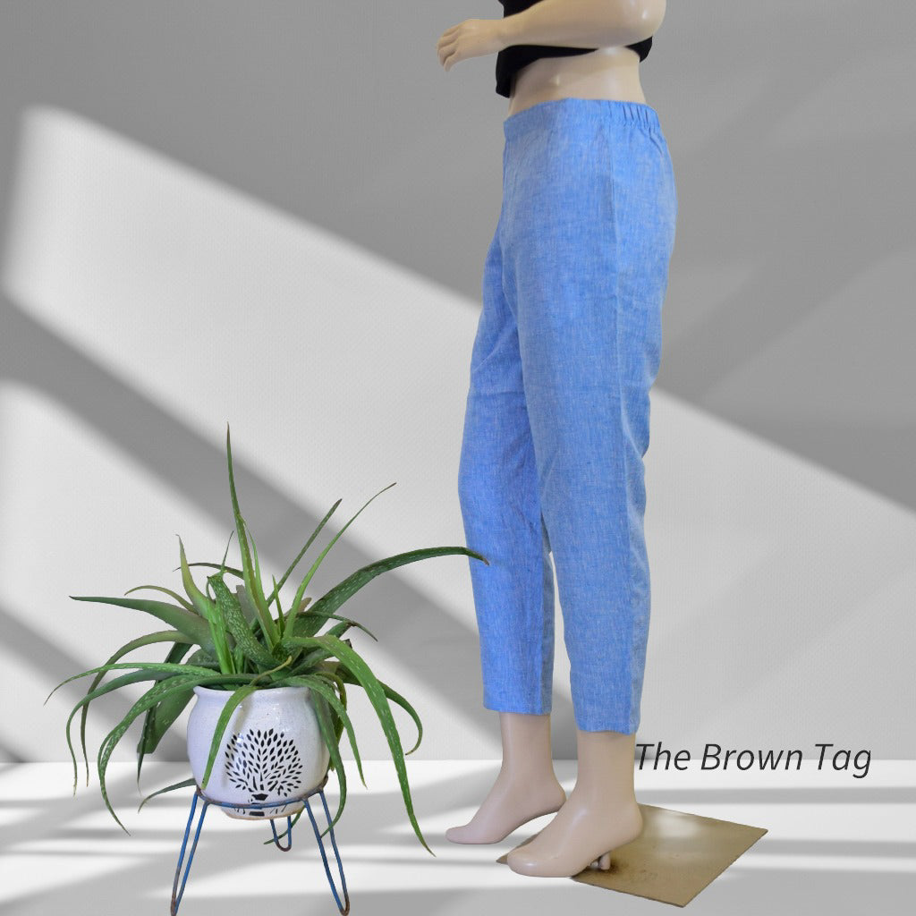 Blue plain hemp pants