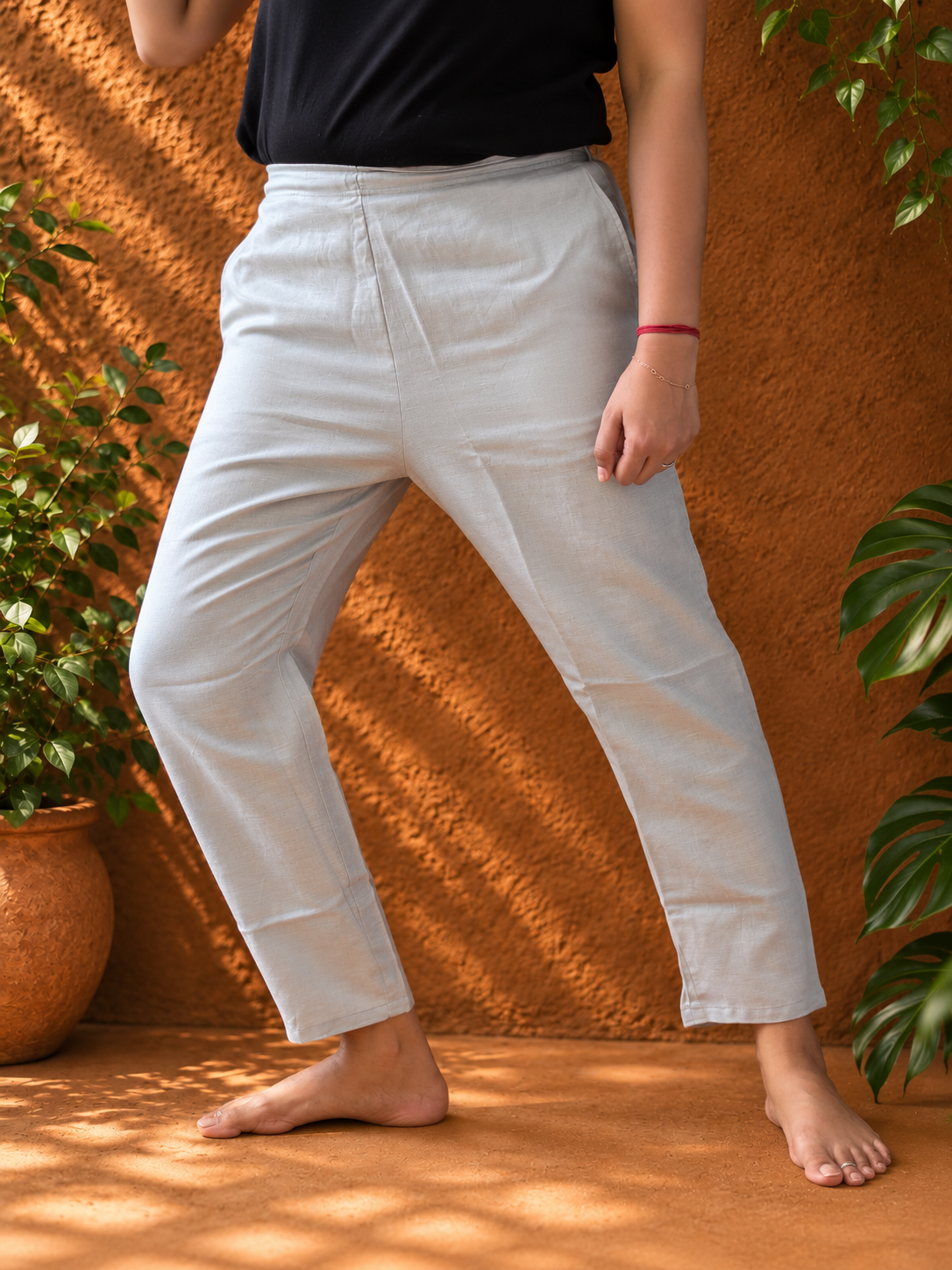 Grey plain hemp pants