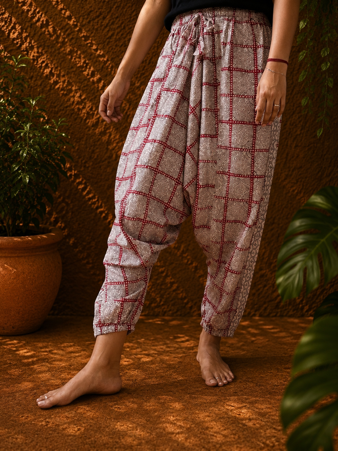 Red and white checkered Harem pants