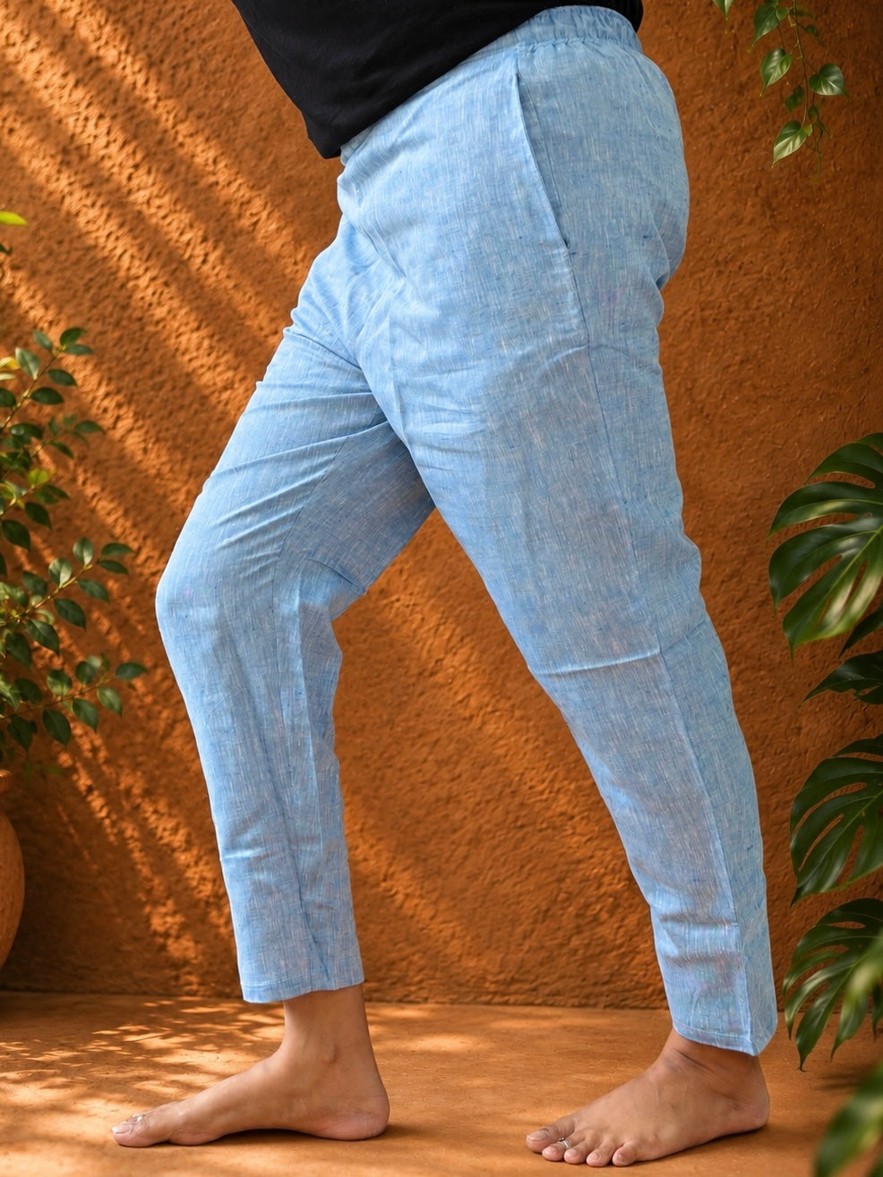 Blue plain hemp pants