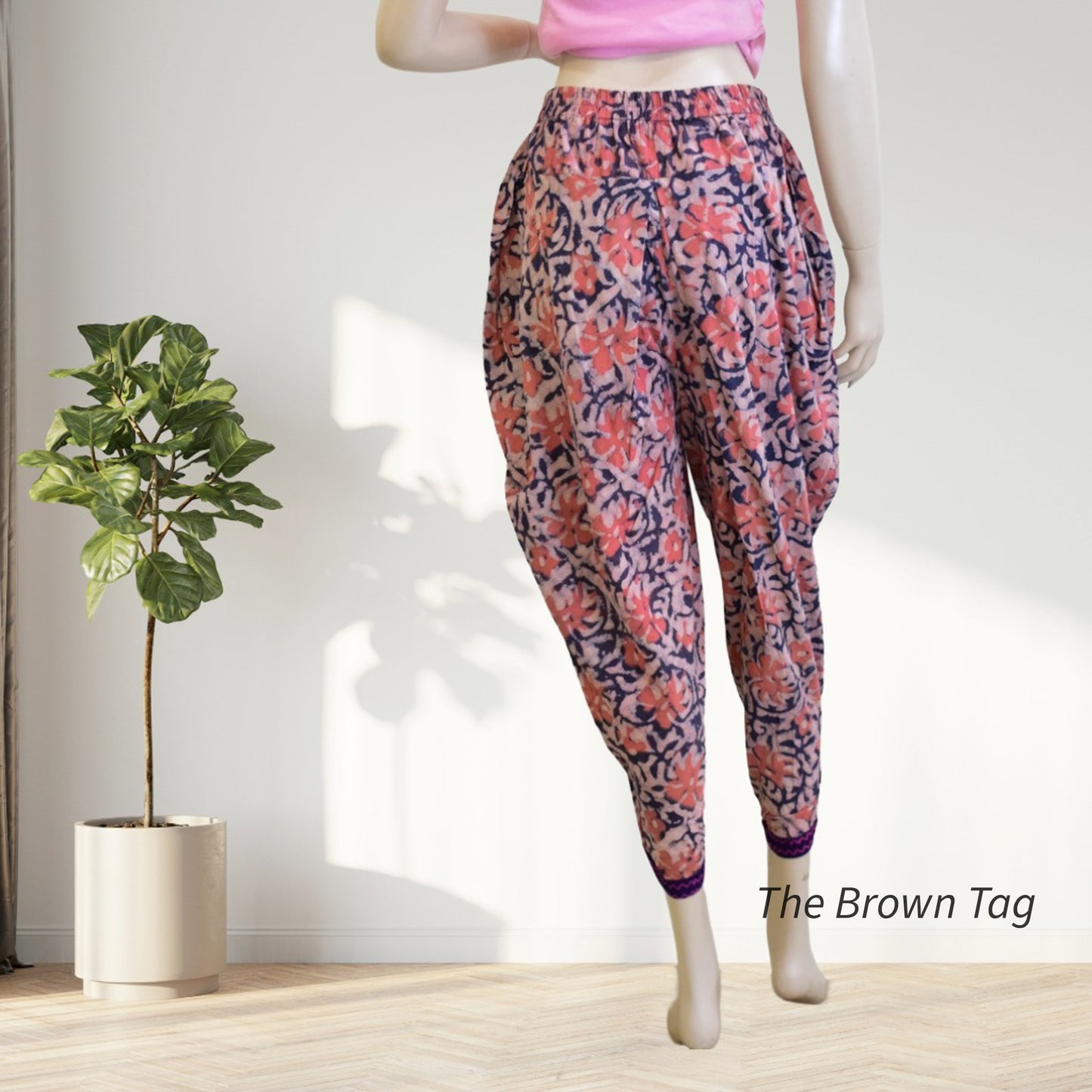 Peach and blue floral printed Dhoti pants