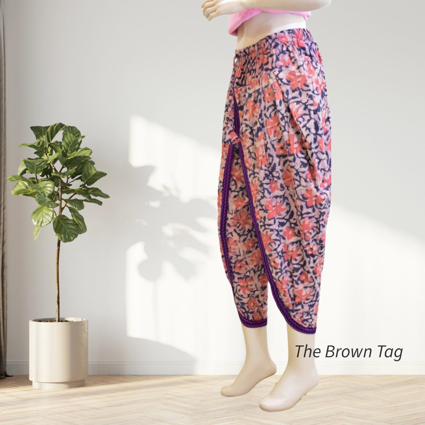 Peach and blue floral printed Dhoti pants