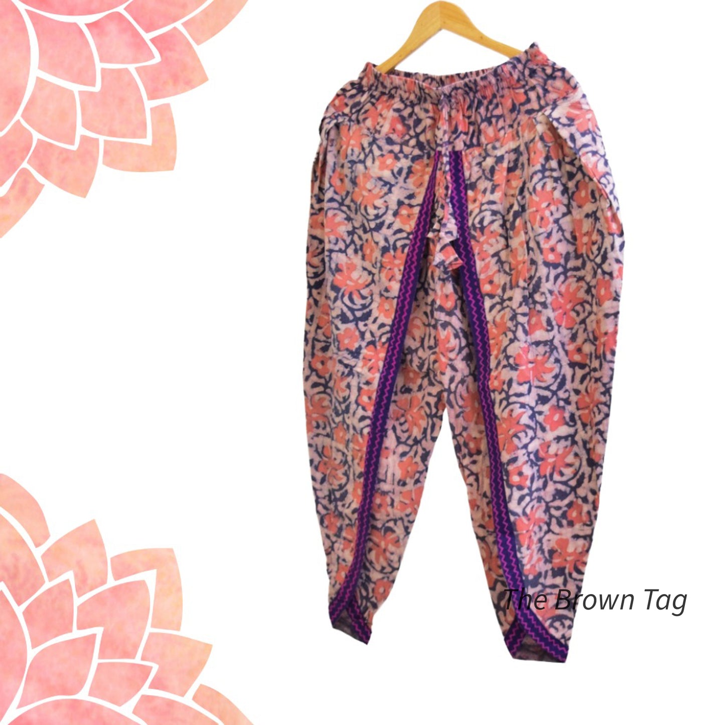 Peach and blue floral printed Dhoti pants