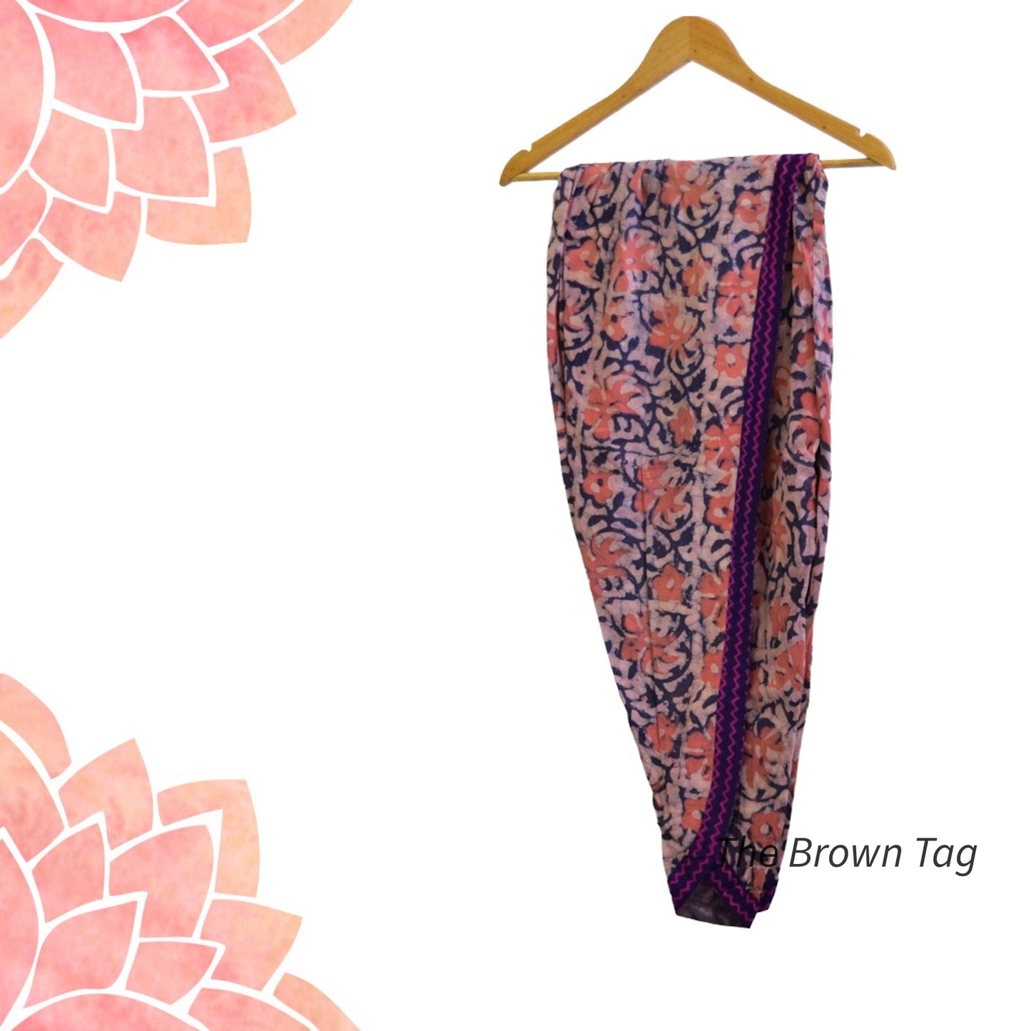 Peach and blue floral printed Dhoti pants
