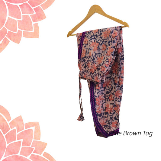Peach and blue floral printed Dhoti pants
