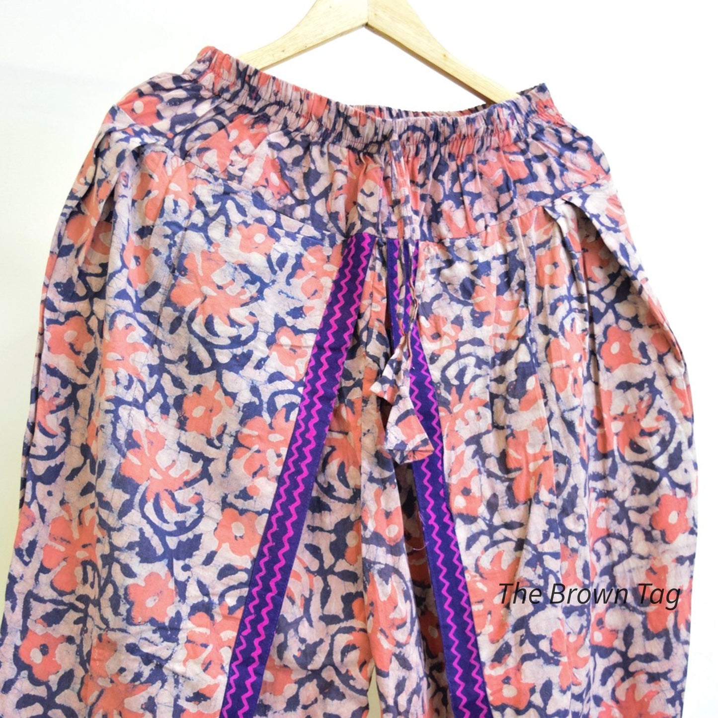 Peach and blue floral printed Dhoti pants