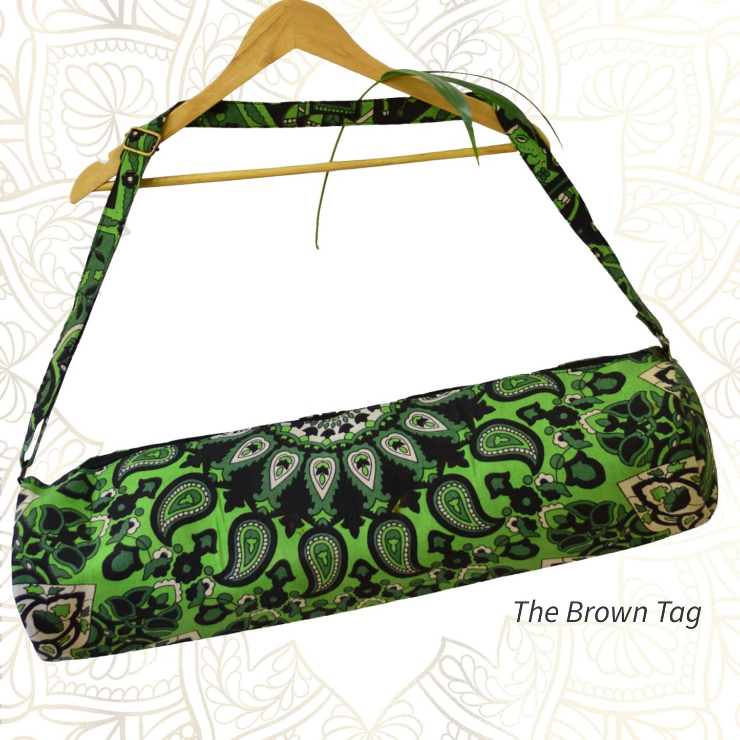 Mandala design yoga mat bag - green and black