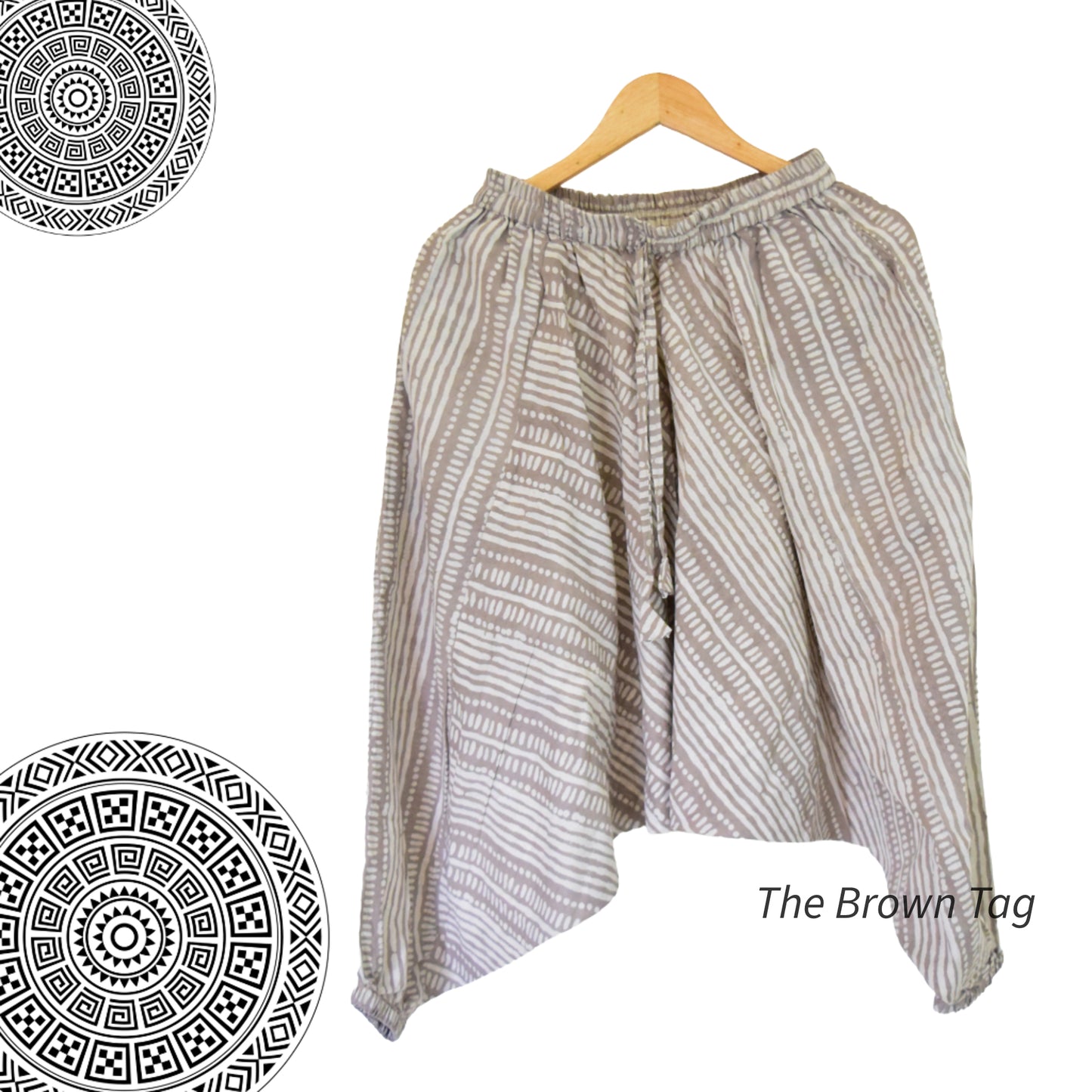 Grey and symmetrical lines short Harem pants