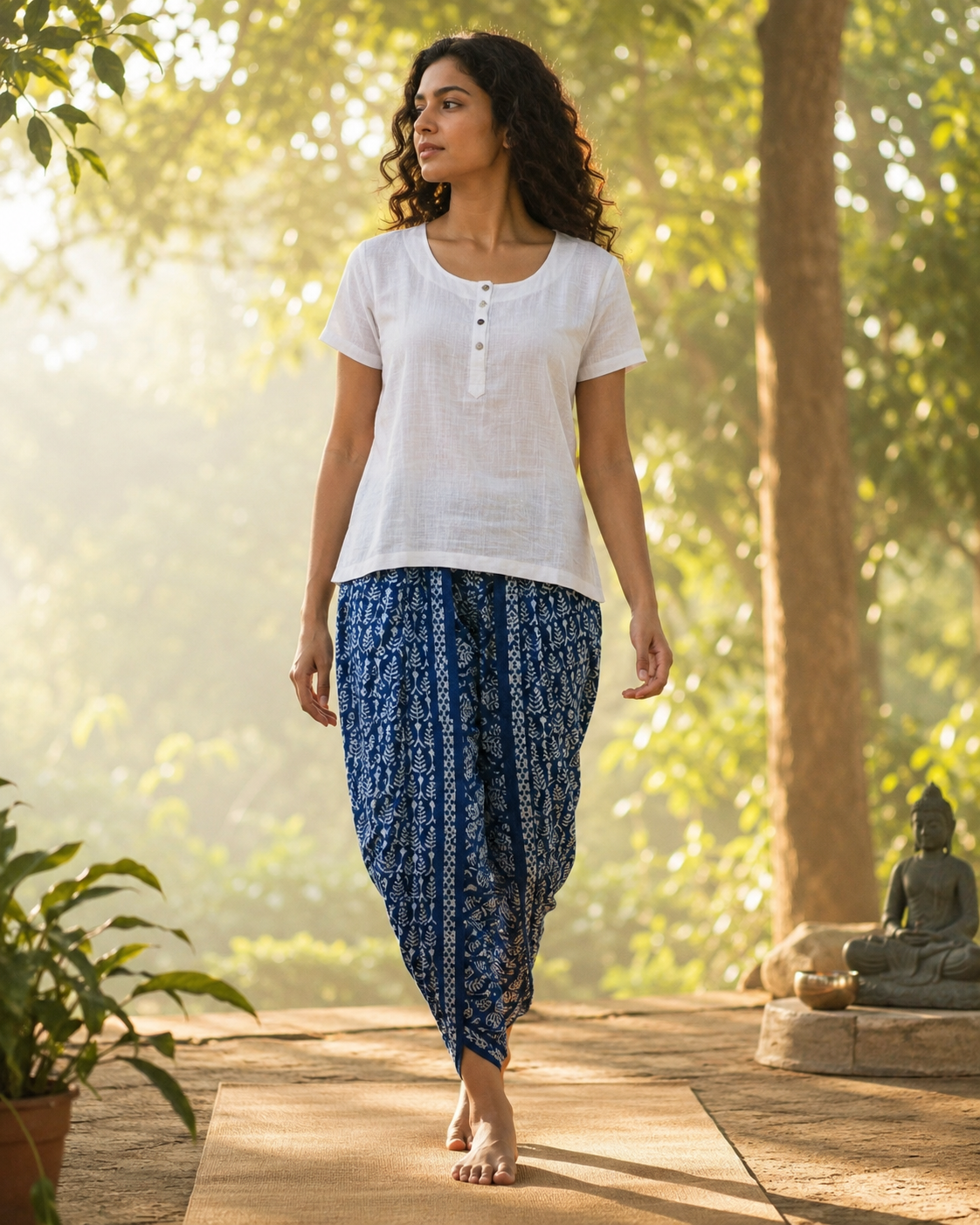 Indigo blue symmetrical hand block print dhoti pants