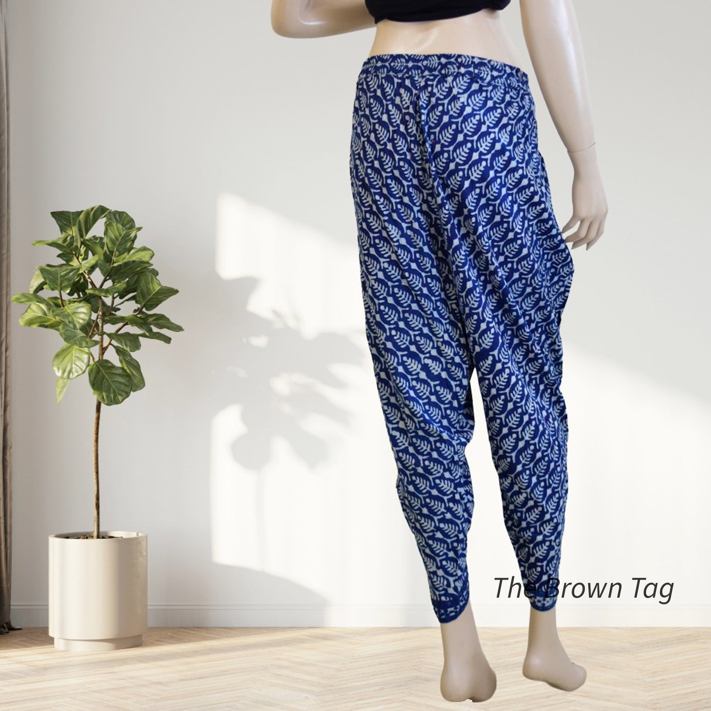 Indigo blue symmetrical hand block print dhoti pants