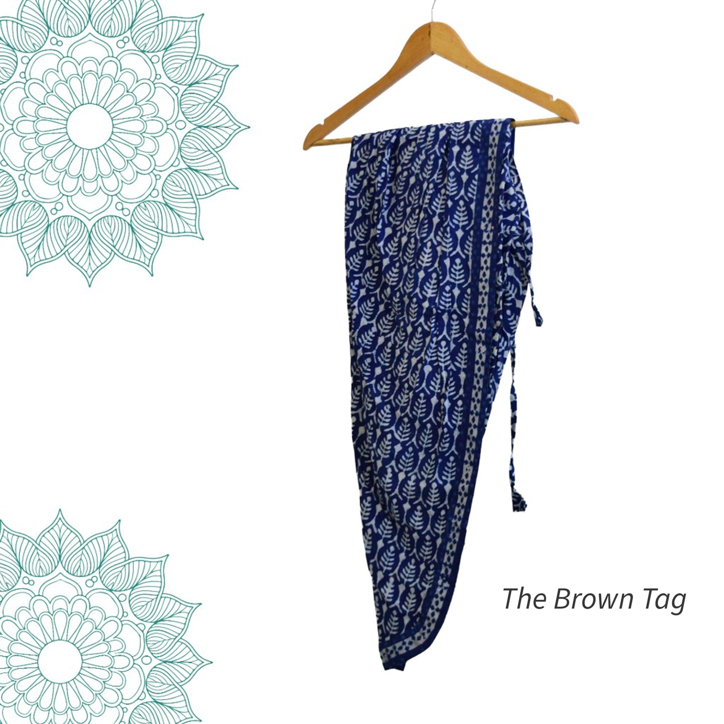 Indigo blue symmetrical hand block print dhoti pants