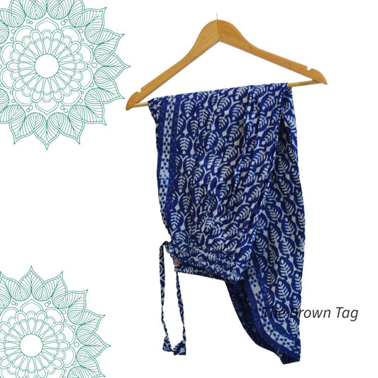 Indigo blue symmetrical hand block print dhoti pants