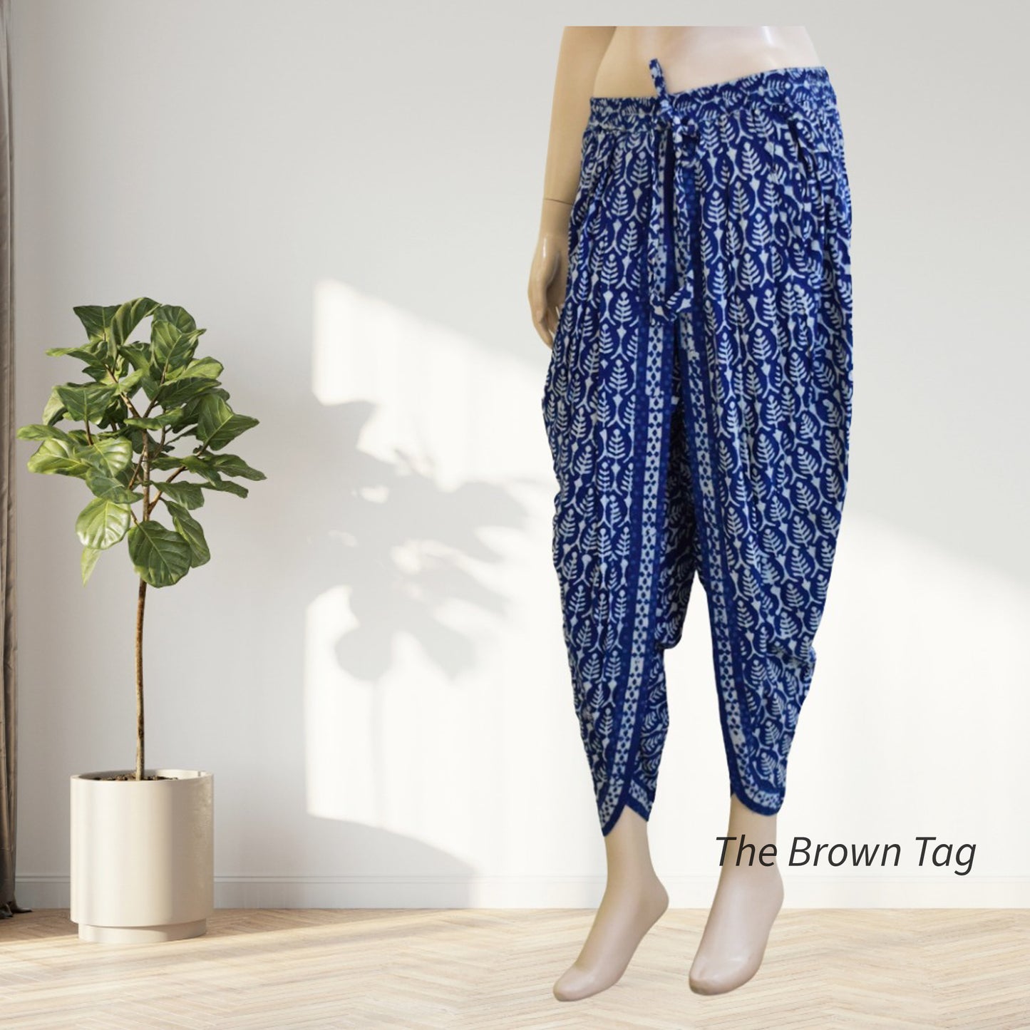 Indigo blue symmetrical hand block print dhoti pants