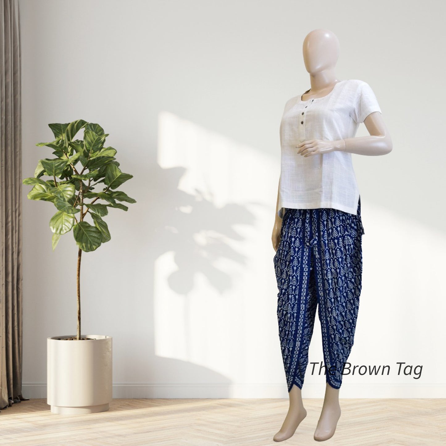 Indigo blue symmetrical hand block print dhoti pants