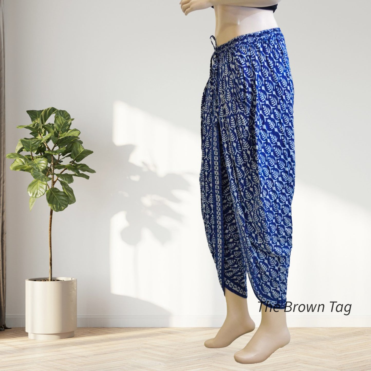 Indigo blue symmetrical hand block print dhoti pants