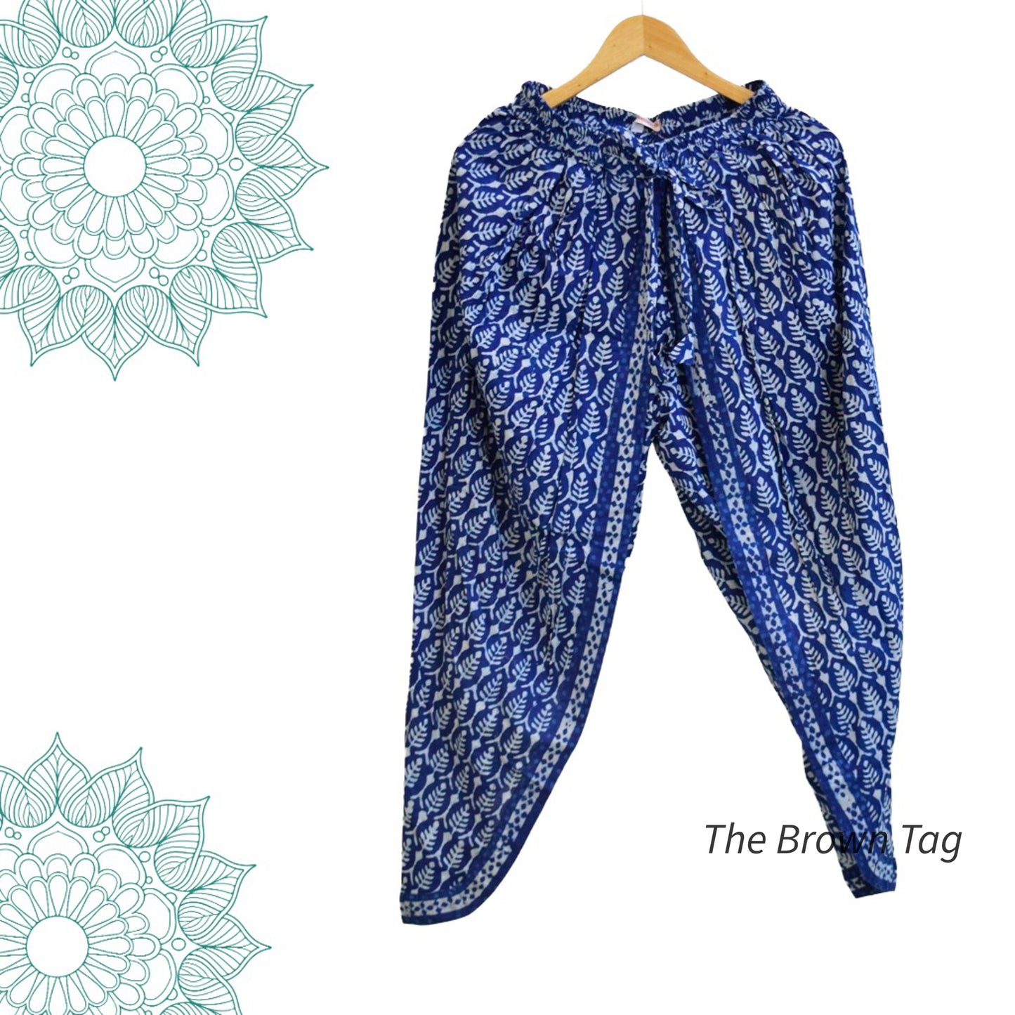 Indigo blue symmetrical hand block print dhoti pants
