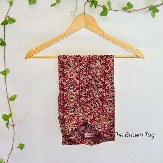Red floral block printed collar top
