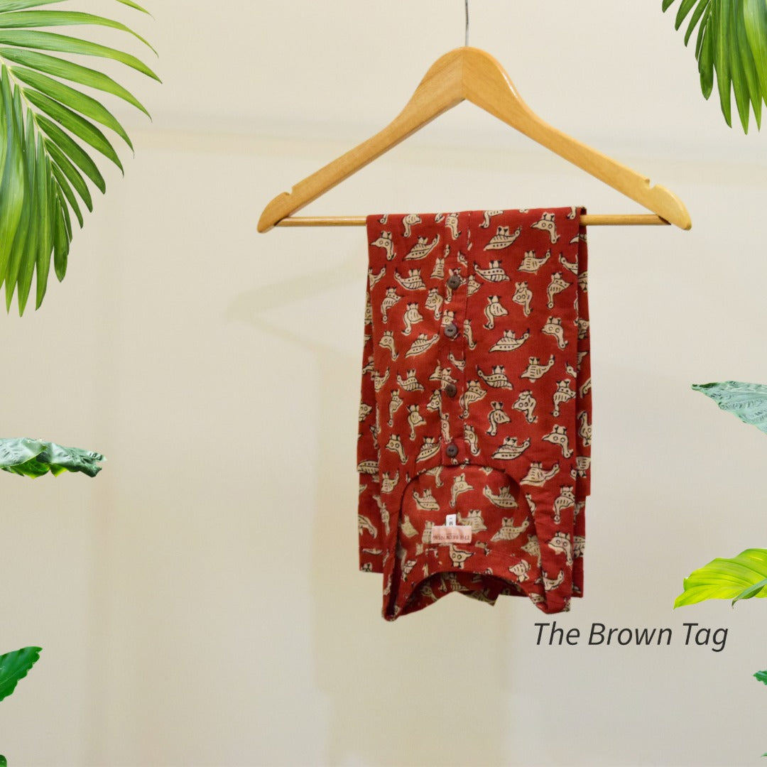 Maroon bird print short kurthi