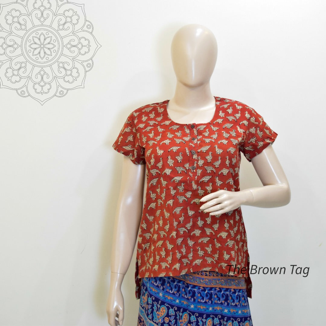 Maroon bird print short kurthi
