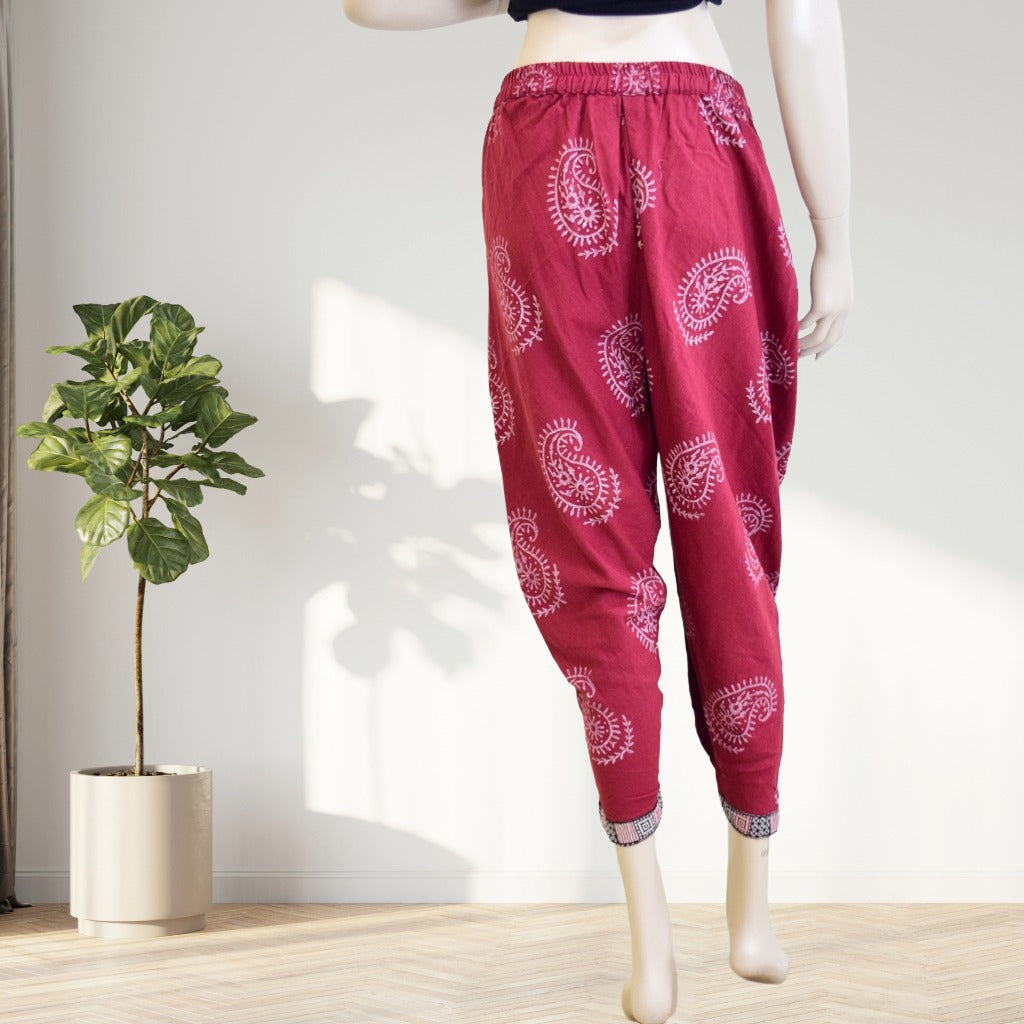 Red paisley block print dhoti pants